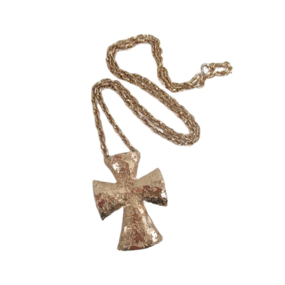 Brutalist Gold Nugget Cross Necklace:Golden Splendor by Sarah Coventry